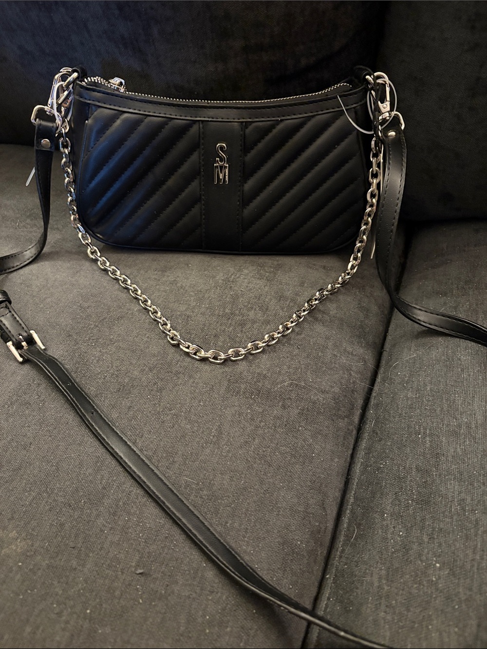 Steve Madden Quilted Leather Crossbody Bag in Black